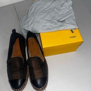 Fendi Black and Brown Espadrille Flats 8 1/2